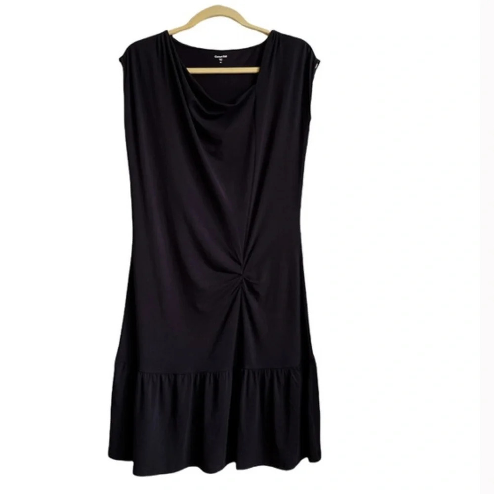 Garnet Hill Easy Tee Ruched Ruffle shirt dress black. Medium